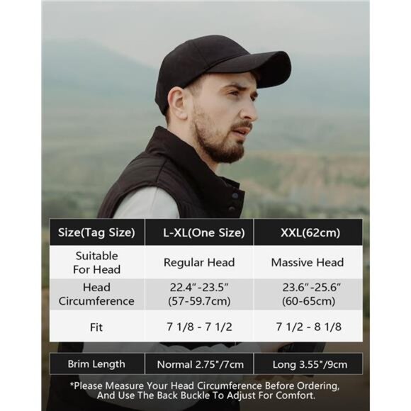 XXL big head baseball cap adjustable cotton dad hat large size unisex cap women - Picture 6 of 7